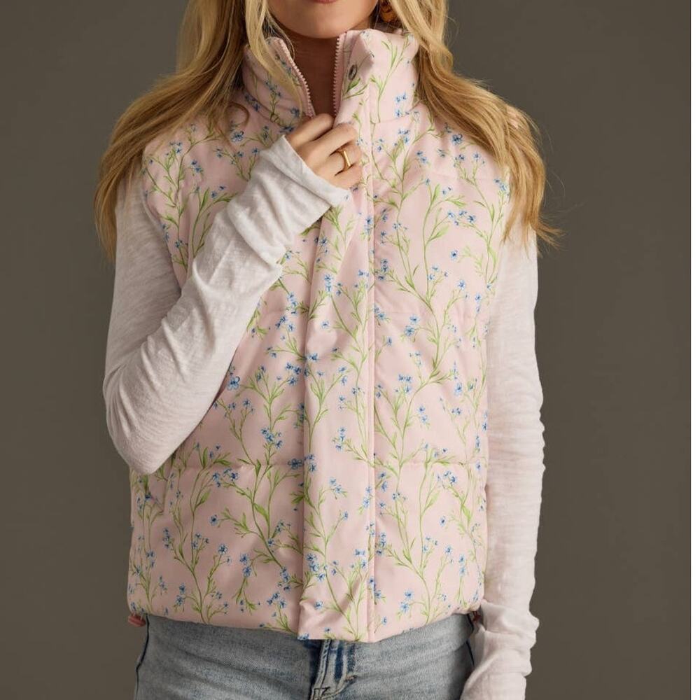 Light Pink Floral Puffer Vest - Picture 6 of 9